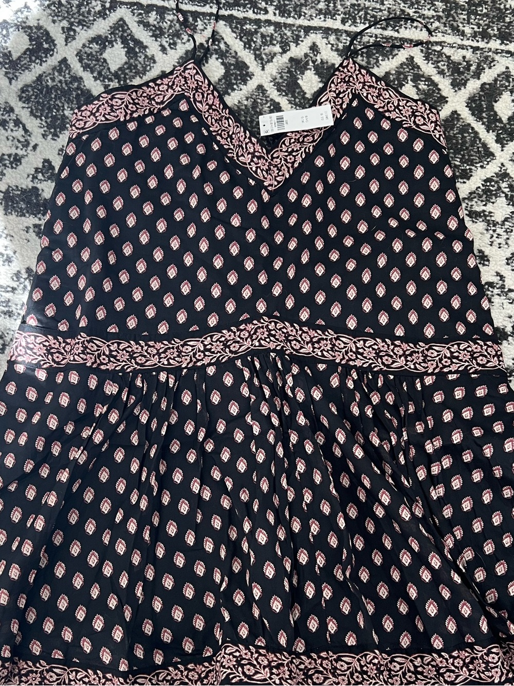 Abercrombie & Fitch Black Mini Romper with Pink Geometric Print